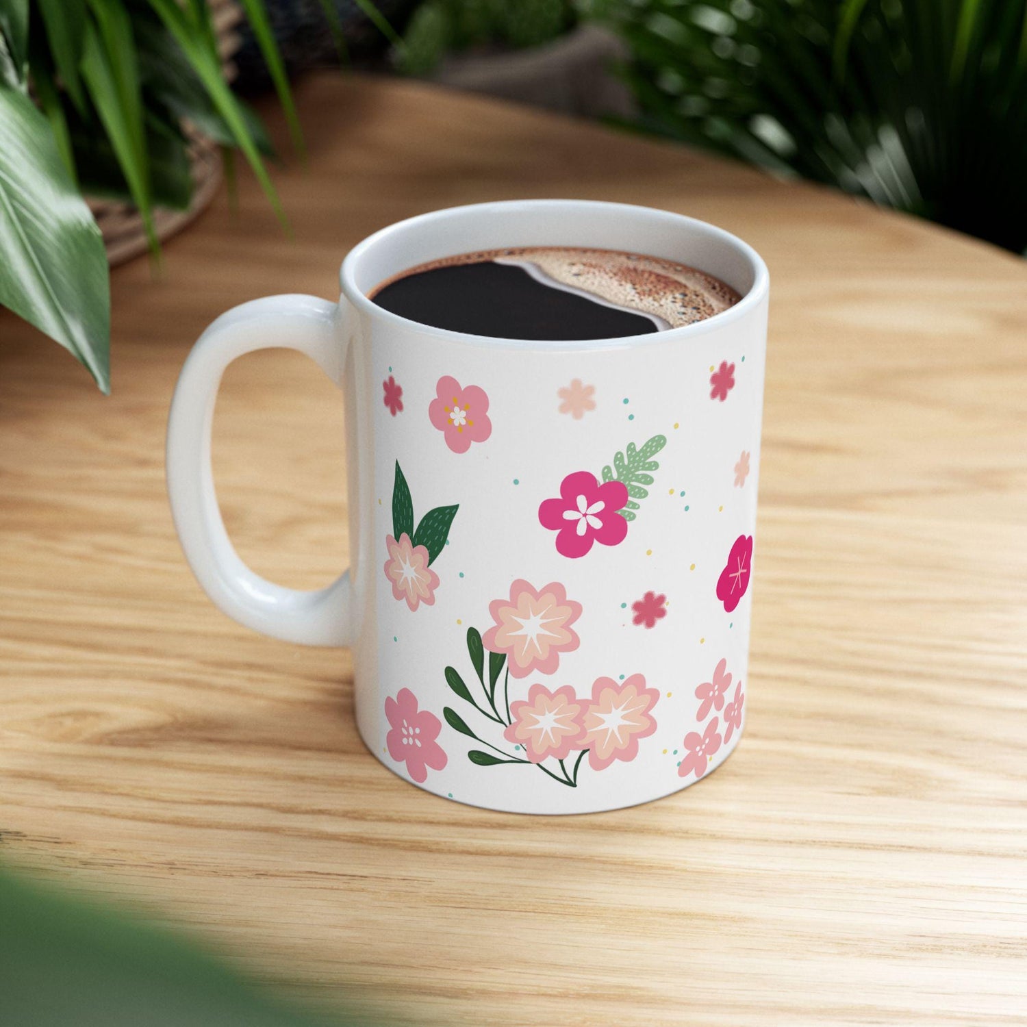 ColorFlow | Cream Floral Bloom Mug | 15 oz Ceramic Coffee Cup | Cute Flower Art Mug | Aesthetic Gift for Her