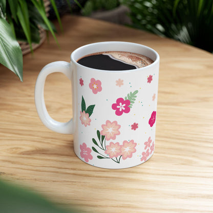 ColorFlow | Cream Floral Bloom Mug | 15 oz Ceramic Coffee Cup | Cute Flower Art Mug | Aesthetic Gift for Her