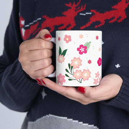 Pink Blossom Floral Coffee Mug | 15 oz Ceramic Spring Mug