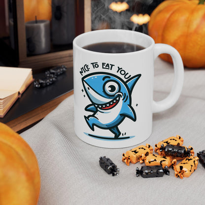 ColorFlow | Nice To Eat You Shark Mug | Funny Ocean Coffee Cup | 15oz Ceramic Mug | Gift for Shark Lovers & Ocean Fans