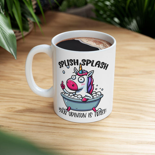 ColorFlow | Your Opinion Is Trash Unicorn Mug | Funny Coffee Cup | 15oz Ceramic Mug | Sarcastic Gift for Friends & Coworkers
