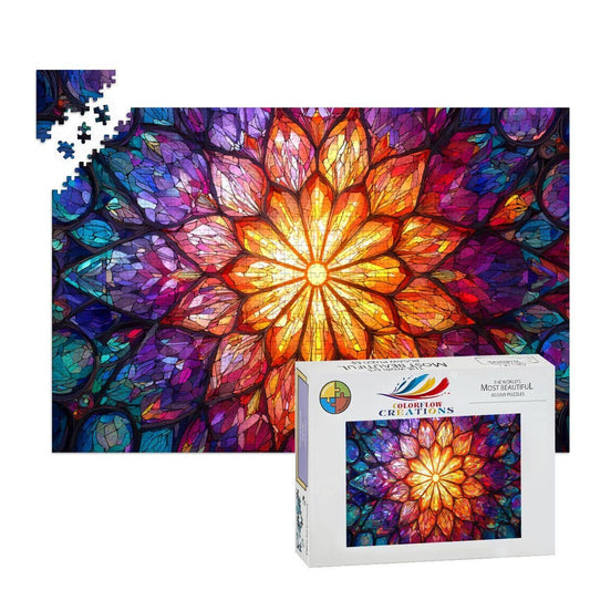 ColorFlow | Stained Glass Art Wooden Jigsaw Puzzle | Unique Wood Puzzle for Adults and Kids | Vibrant Decor Gift | Mindful Fun