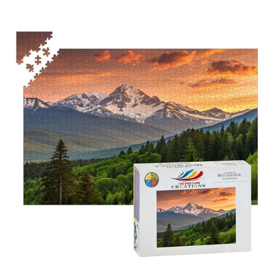 ColorFlow | Snowy Mountain Sunset Wooden Jigsaw Puzzle | Scenic Art Puzzle for Adults and Kids | Nature Gift Home Decor