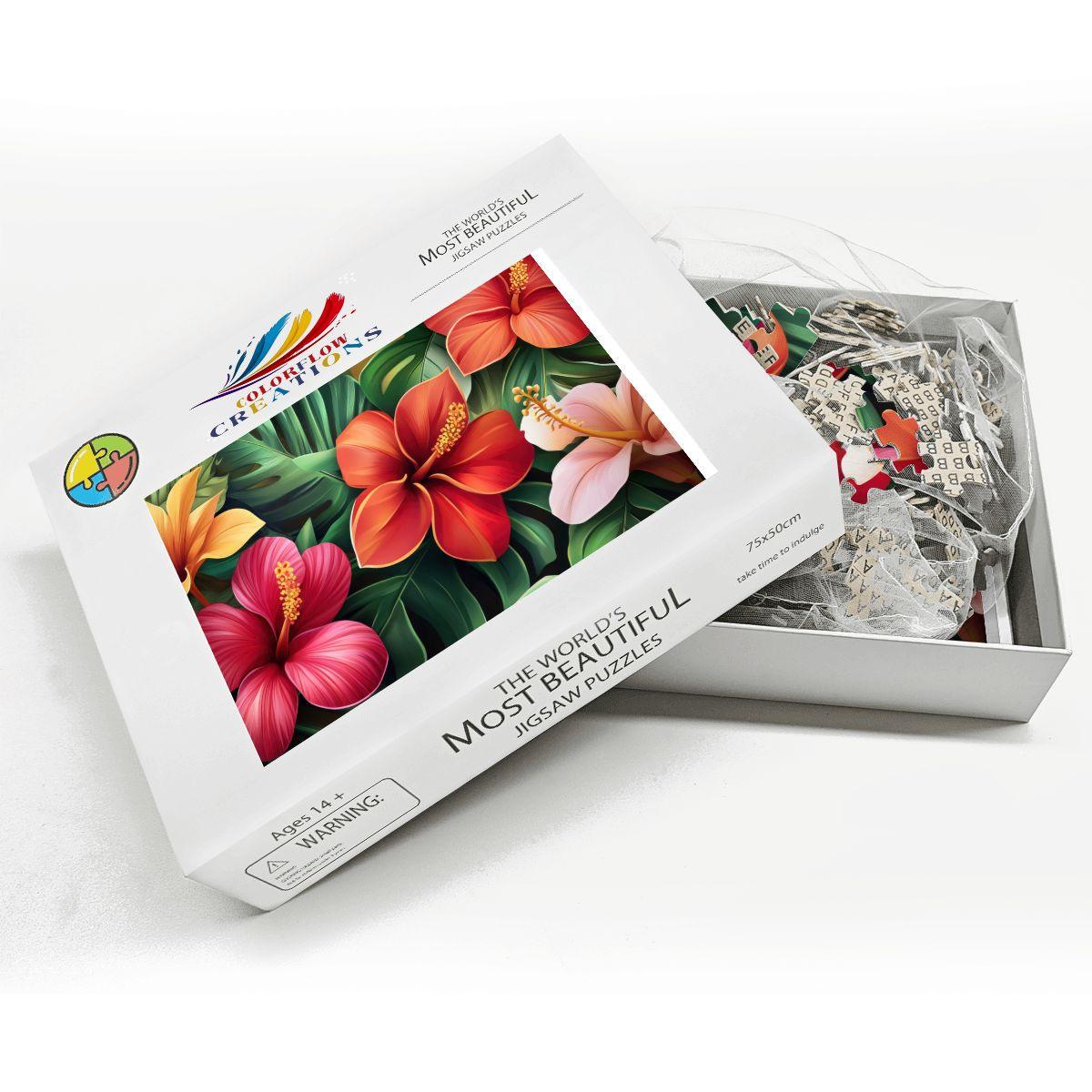 Tropical Hibiscus Wooden Jigsaw Puzzle | Vivid Floral Art Home Decor