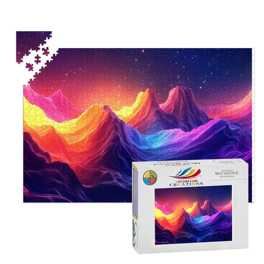 ColorFlow | Cosmic Mountain Wooden Jigsaw Puzzle | Surreal Space Art Puzzle for Adults and Kids | Unique Gift Home Decor
