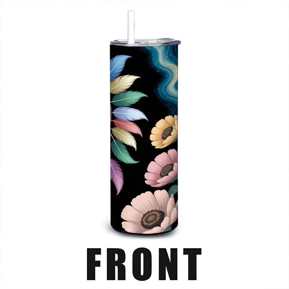 ColorFlow | Dreamcatcher Galaxy 20oz Stainless Steel Tumbler with Straw | Boho Sunflower Cup Gift