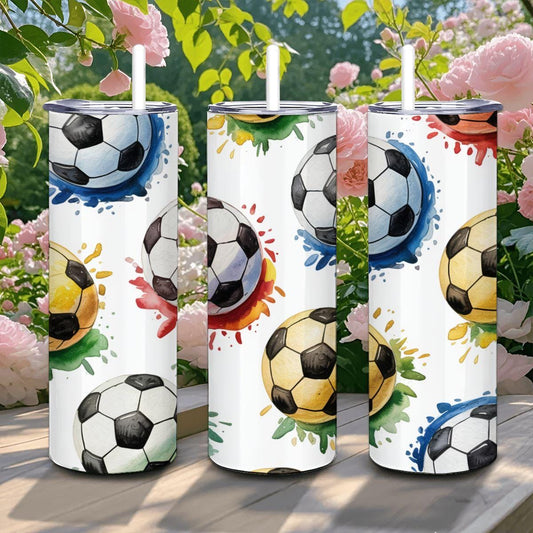 Soccer Watercolor Splash Tumbler | 20oz Stainless Steel Sports Cup