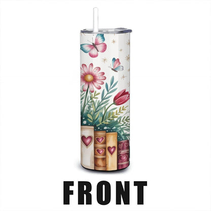 Floral Butterfly Book Garden Tumbler | Insulated Stainless Steel Coffee Cup