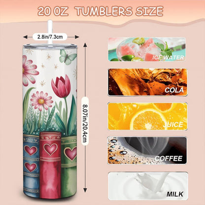 Floral Butterfly Book Garden Tumbler | Insulated Stainless Steel Coffee Cup