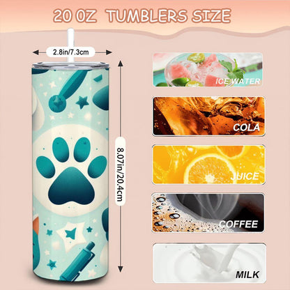 Puppy Paw Print Stainless Steel Tumbler | Dog Lover Gift