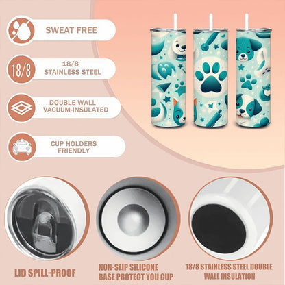 Puppy Paw Print Stainless Steel Tumbler | Dog Lover Gift
