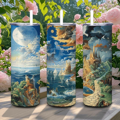 ColorFlow | Ocean Dreamscape 20oz Stainless Steel Tumbler with Straw | Fantasy Seascape Art Insulated Cup