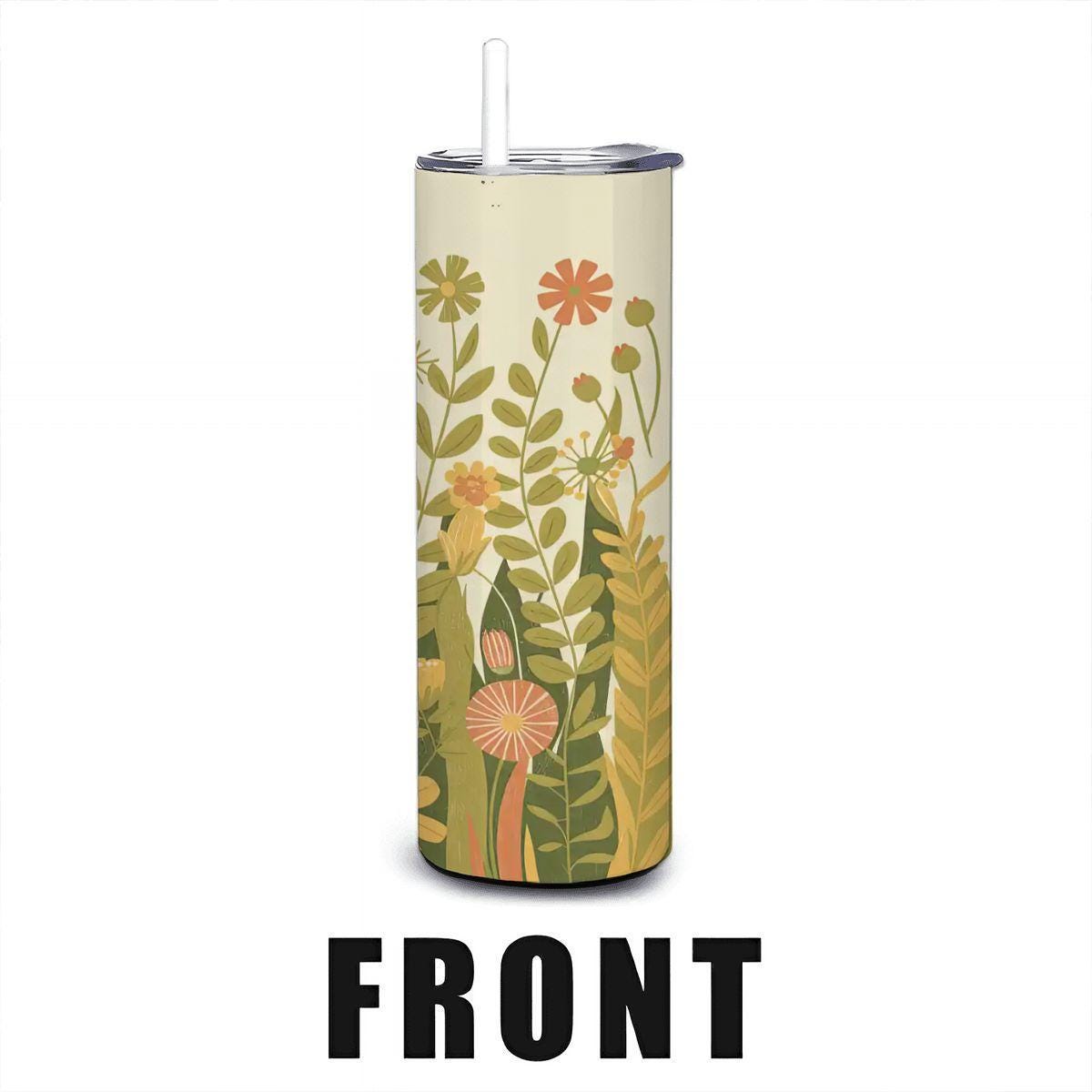 Boho Floral Meadow Tumbler | Stainless Steel Travel Cup with Straw