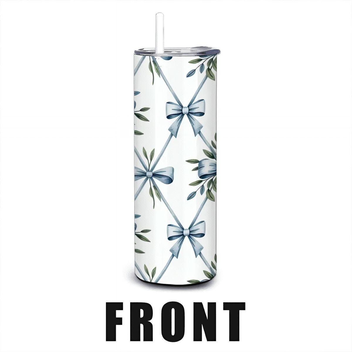 ColorFlow | Blue Ribbon Botanical Tumbler | 20oz Stainless Steel Coffee Travel Cup with Straw Elegant Gift