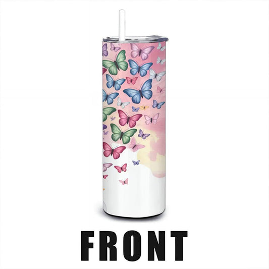 ColorFlow | Butterfly Dreams Tumbler | 20oz Stainless Steel Coffee Travel Cup with Straw Colorful Gift