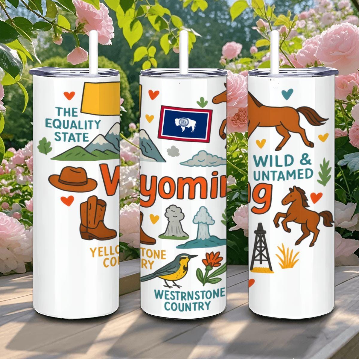 ColorFlow | Wyoming Equality State Tumbler | Wild & Untamed Travel Cup with Straw | Western Country Gift