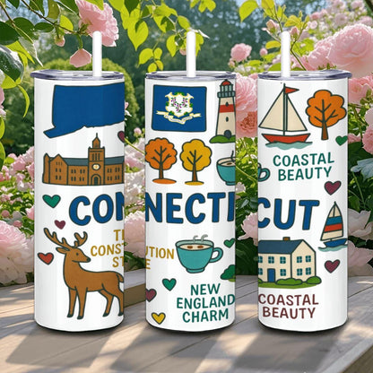 ColorFlow | Connecticut Coastal Charm Tumbler | Constitution State Stainless Steel Cup | 20oz Insulated Travel Mug