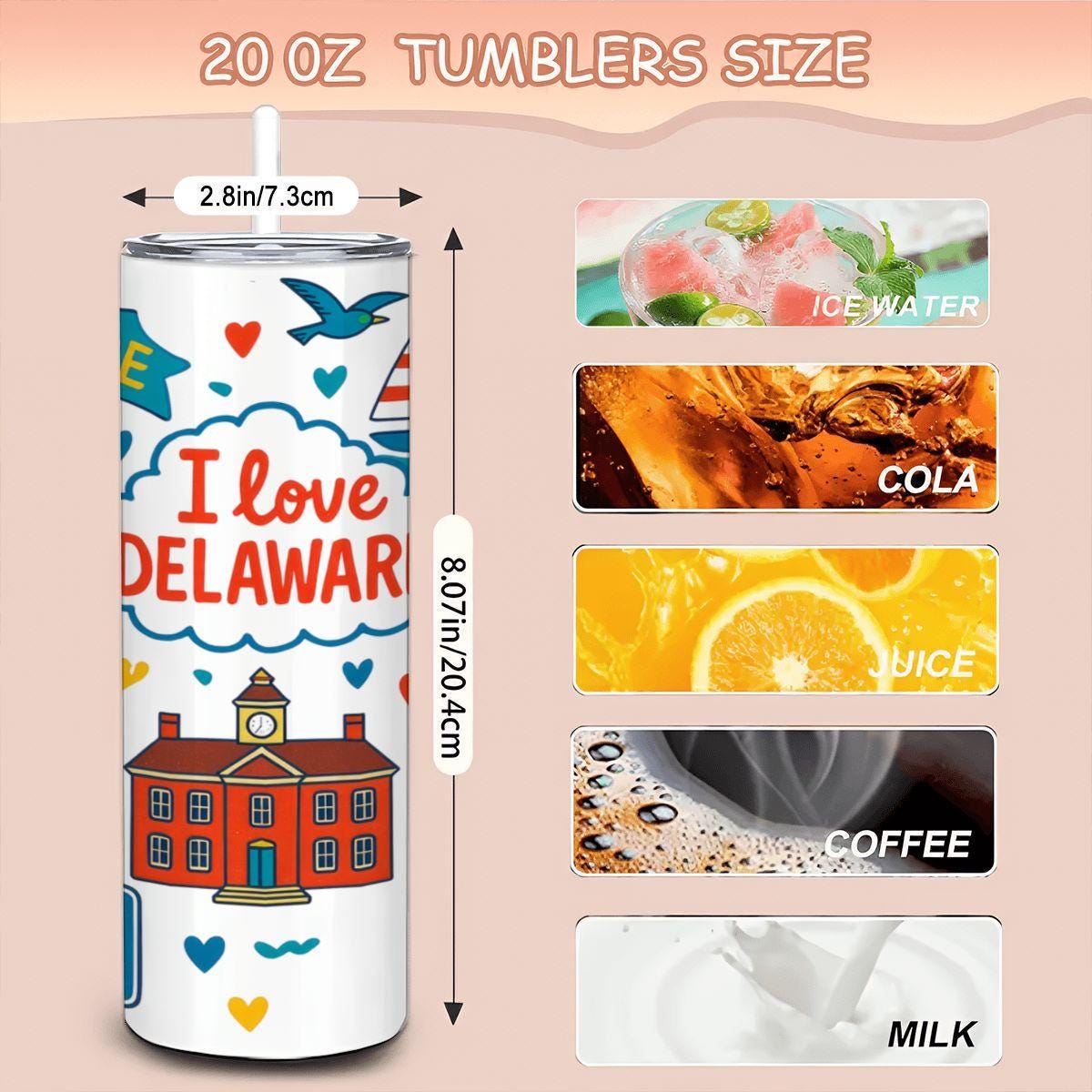 Delaware Coastal Adventure Tumbler | 20oz Insulated Stainless Steel Mug