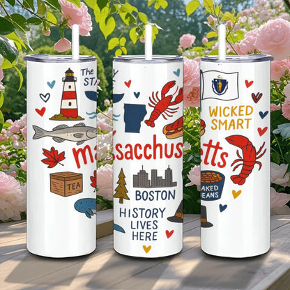 Massachusetts Bay State Tumbler | 20oz Insulated Stainless Steel Travel Mug