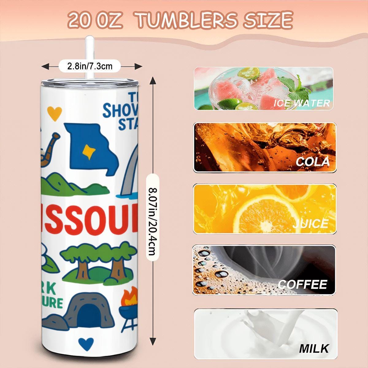ColorFlow | Missouri Show-Me State Tumbler | Ozark Adventure | 20oz Stainless Steel Travel Mug with Straw