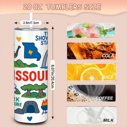 ColorFlow | Missouri Show-Me State Tumbler | Ozark Adventure | 20oz Stainless Steel Travel Mug with Straw