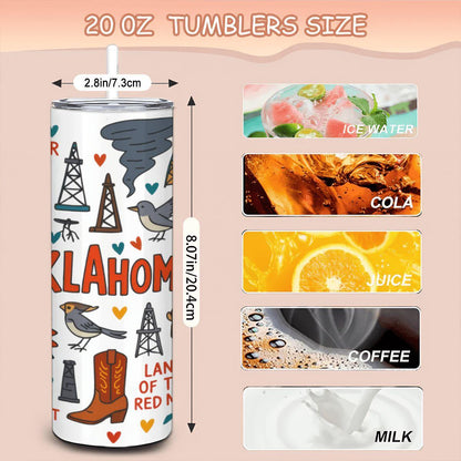 ColorFlow | Oklahoma State Pride 20oz Stainless Steel Tumbler with Straw | Route 66 Travel Mug | Sooner State Gift Cup