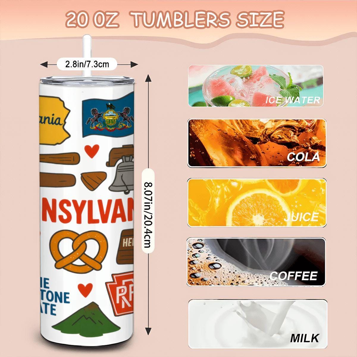 Pennsylvania State Pride Tumbler | 20oz Stainless Steel Travel Mug