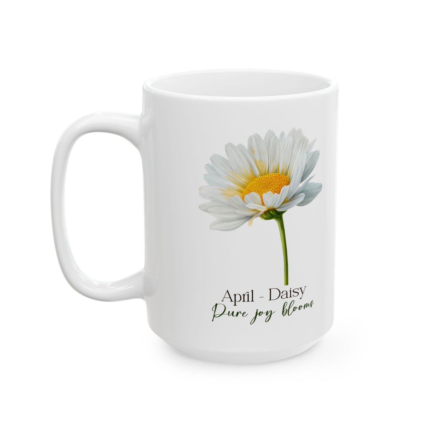 ColorFlow | April Daisy Pure Joy Blooms Mug | Floral 15oz Coffee Cup | Birth Flower Gift | Spring Nature Inspired Drinkware