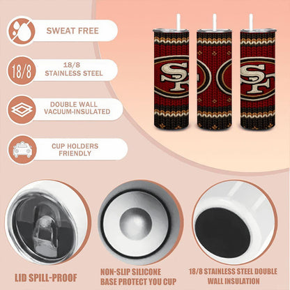 ColorFlow | San Francisco 49ers Inspired Seamless Sweater 20oz Skinny Tumbler with Straw