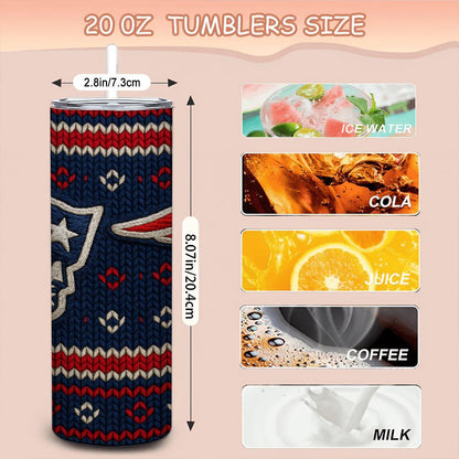 ColorFlow | New England Patriots Inspired Seamless Sweater 20oz Skinny Tumbler with Straw