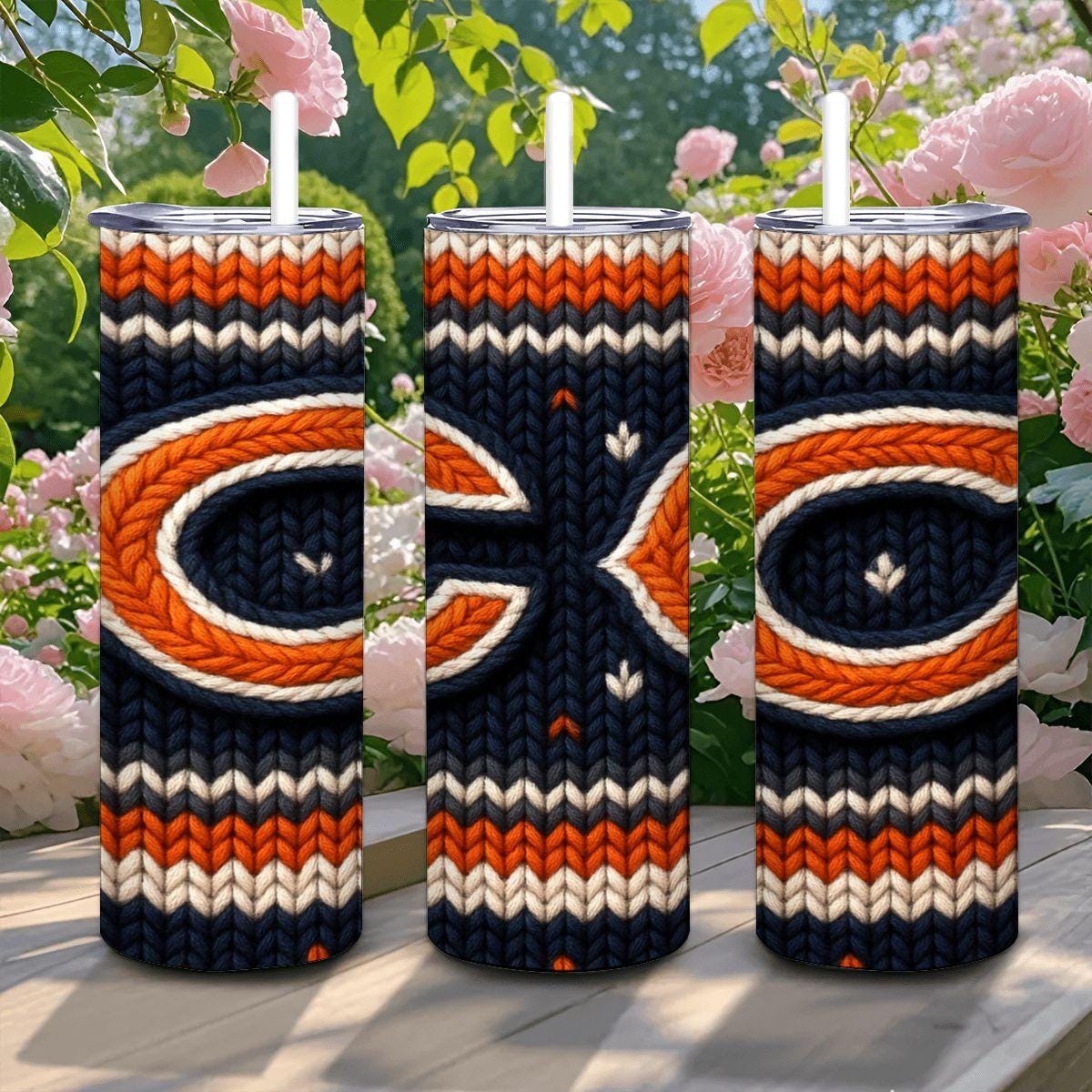 ColorFlow | Chicago Bears Inspired Seamless Sweater 20oz Skinny Tumbler with Straw