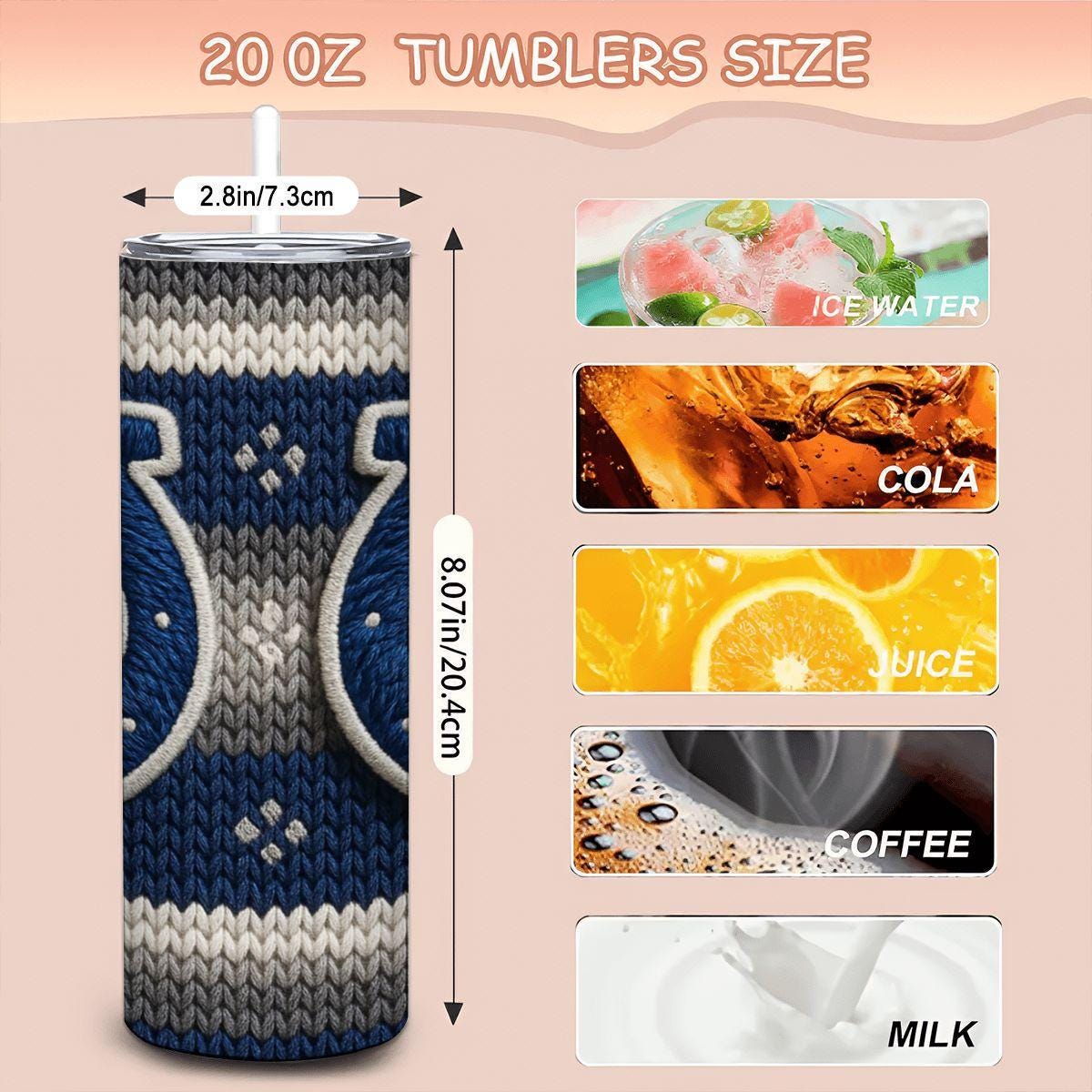 ColorFlow | Indianapolis Colts Inspired Seamless Sweater 20oz Skinny Tumbler with Straw