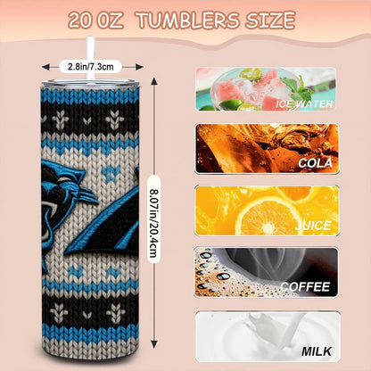 ColorFlow | Carolina Panthers Inspired Seamless Sweater 20oz Skinny Tumbler with Straw