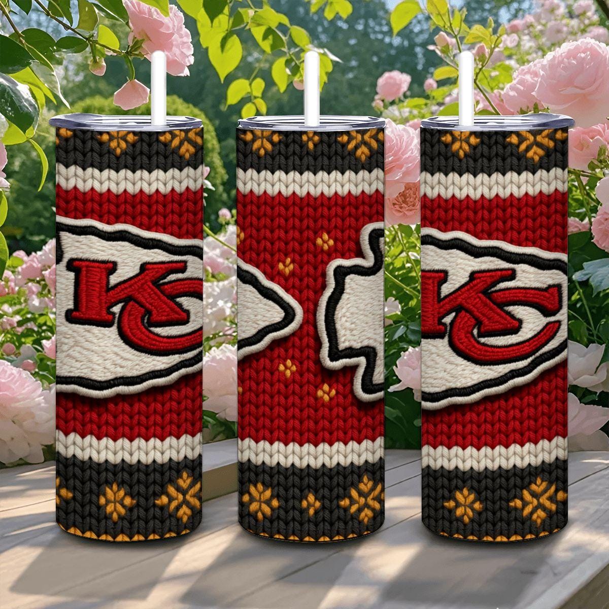 ColorFlow | Kansas City Chiefs Inspired Seamless Sweater 20oz Skinny Tumbler with Straw