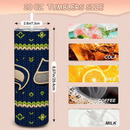 ColorFlow | Seattle Seahawks Inspired Seamless Sweater 20oz Skinny Tumbler with Straw