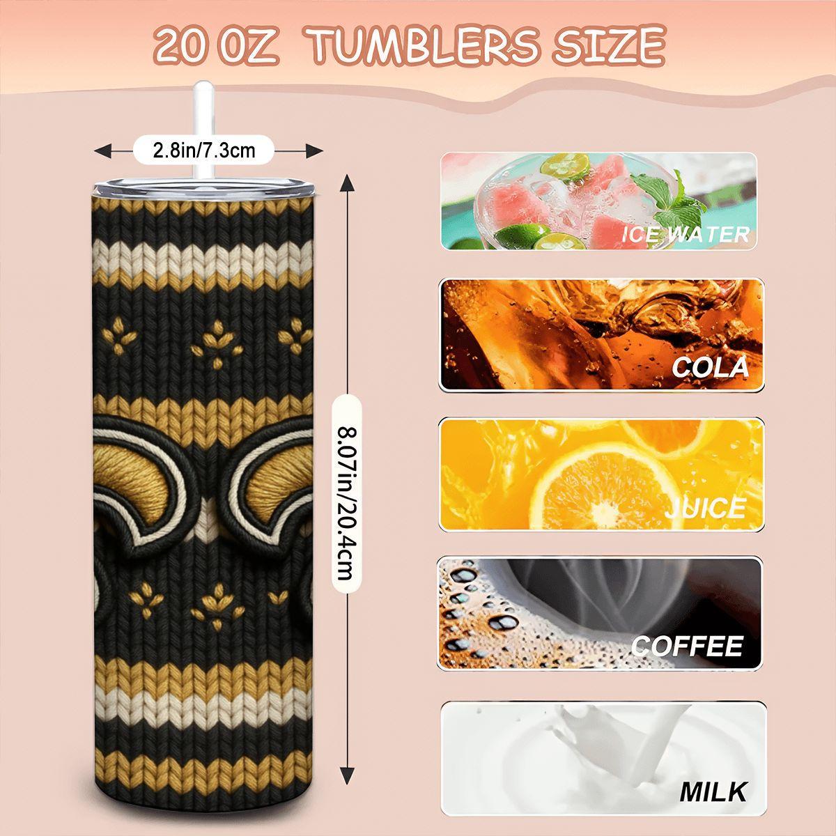 ColorFlow | New Orleans Saints Inspired Seamless Sweater 20oz Skinny Tumbler with Straw