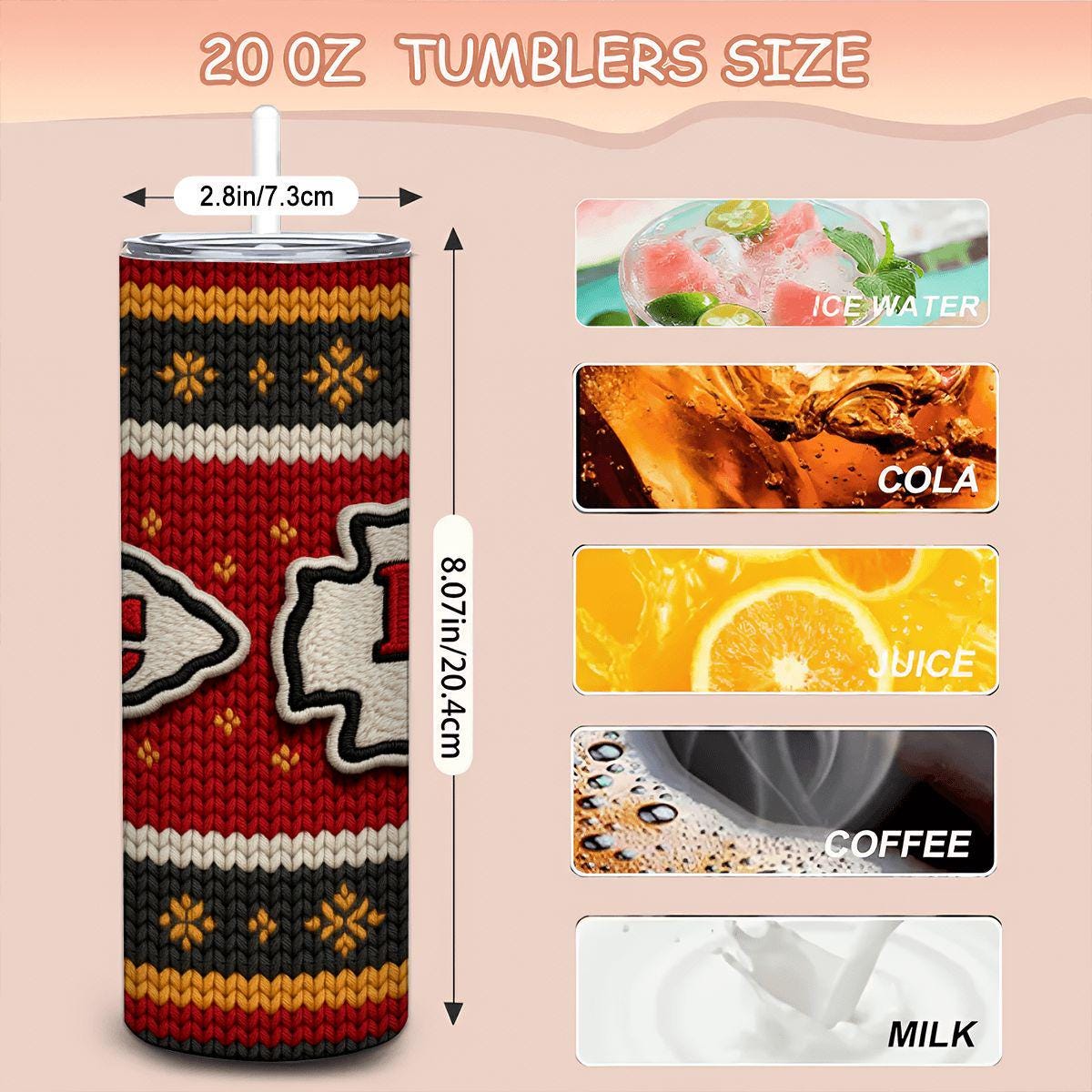 ColorFlow | Kansas City Chiefs Inspired Seamless Sweater 20oz Skinny Tumbler with Straw