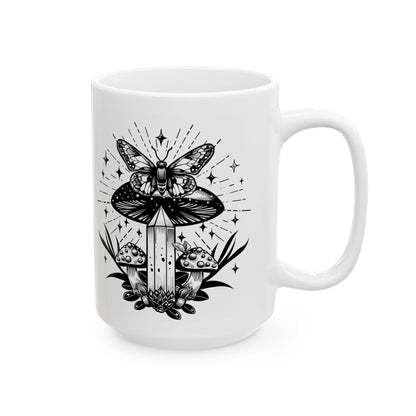 ColorFlow | Butterfly Crystal Mushroom Mug | Mystical 15oz Ceramic Coffee Cup | Boho Nature Art Mug Gift for Dreamers