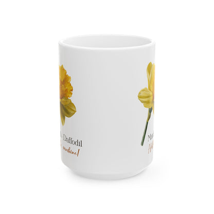 March Daffodil Mug | Floral 15oz Coffee Cup, Spring Botanical Drinkware