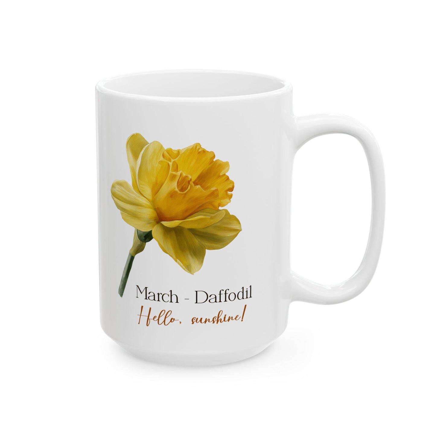 March Daffodil Mug | Floral 15oz Coffee Cup, Spring Botanical Drinkware