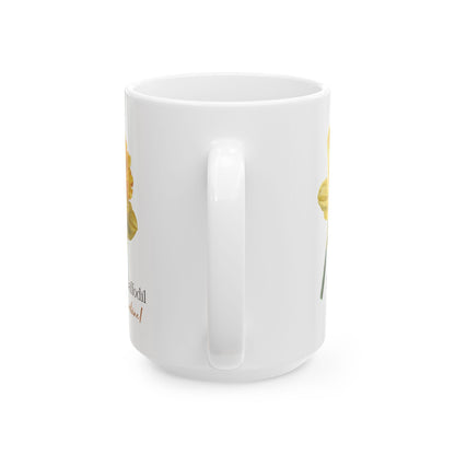 March Daffodil Mug | Floral 15oz Coffee Cup, Spring Botanical Drinkware