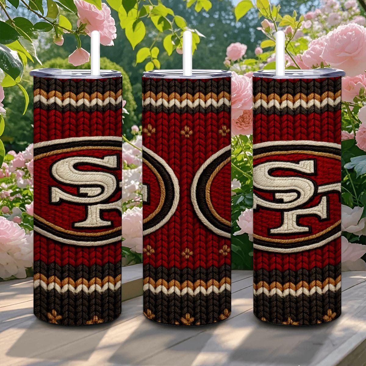 ColorFlow | San Francisco 49ers Inspired Seamless Sweater 20oz Skinny Tumbler with Straw