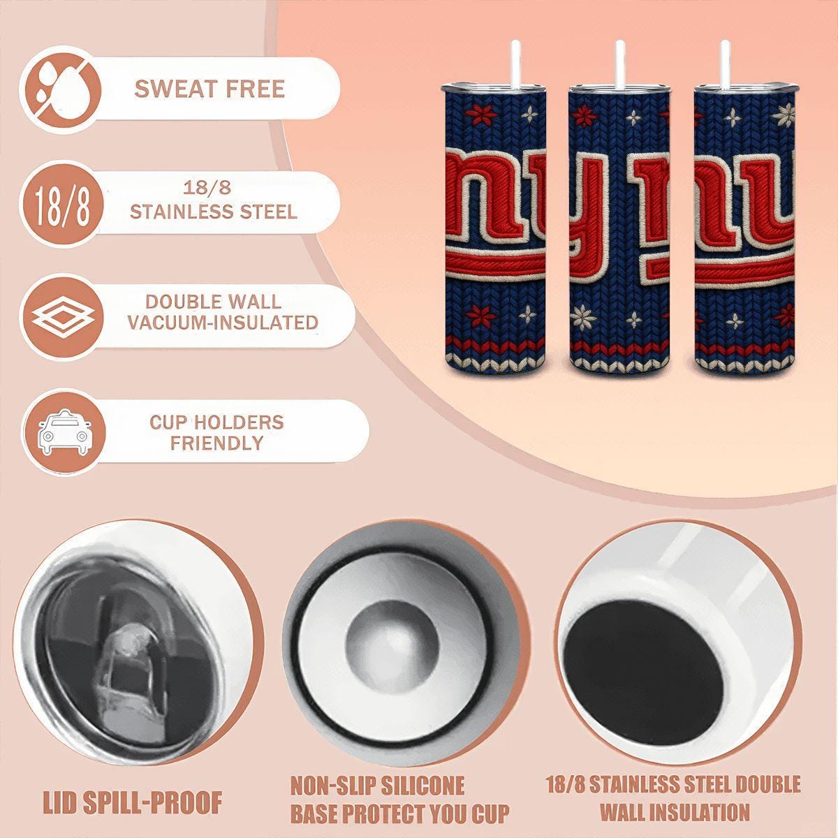 ColorFlow | New York Giants Inspired Seamless Sweater 20oz Skinny Tumbler with Straw