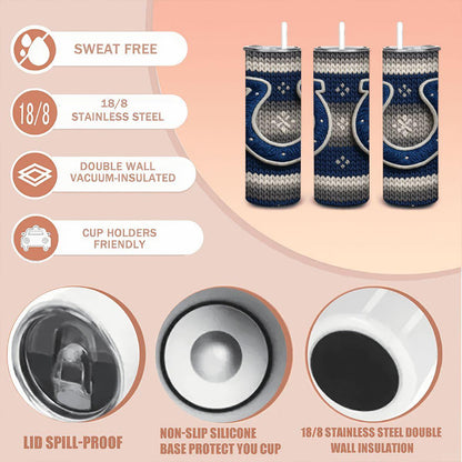 ColorFlow | Indianapolis Colts Inspired Seamless Sweater 20oz Skinny Tumbler with Straw