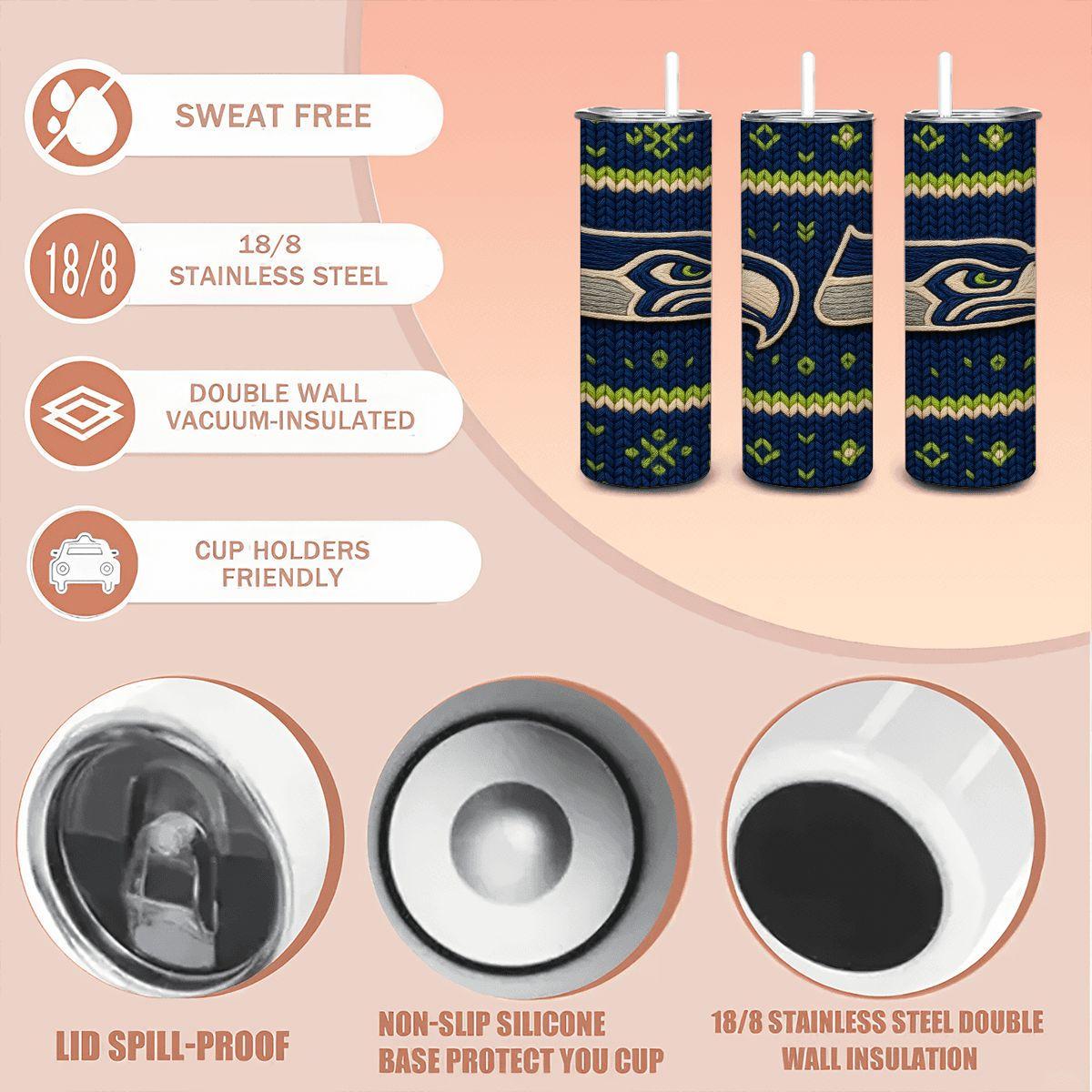 ColorFlow | Seattle Seahawks Inspired Seamless Sweater 20oz Skinny Tumbler with Straw