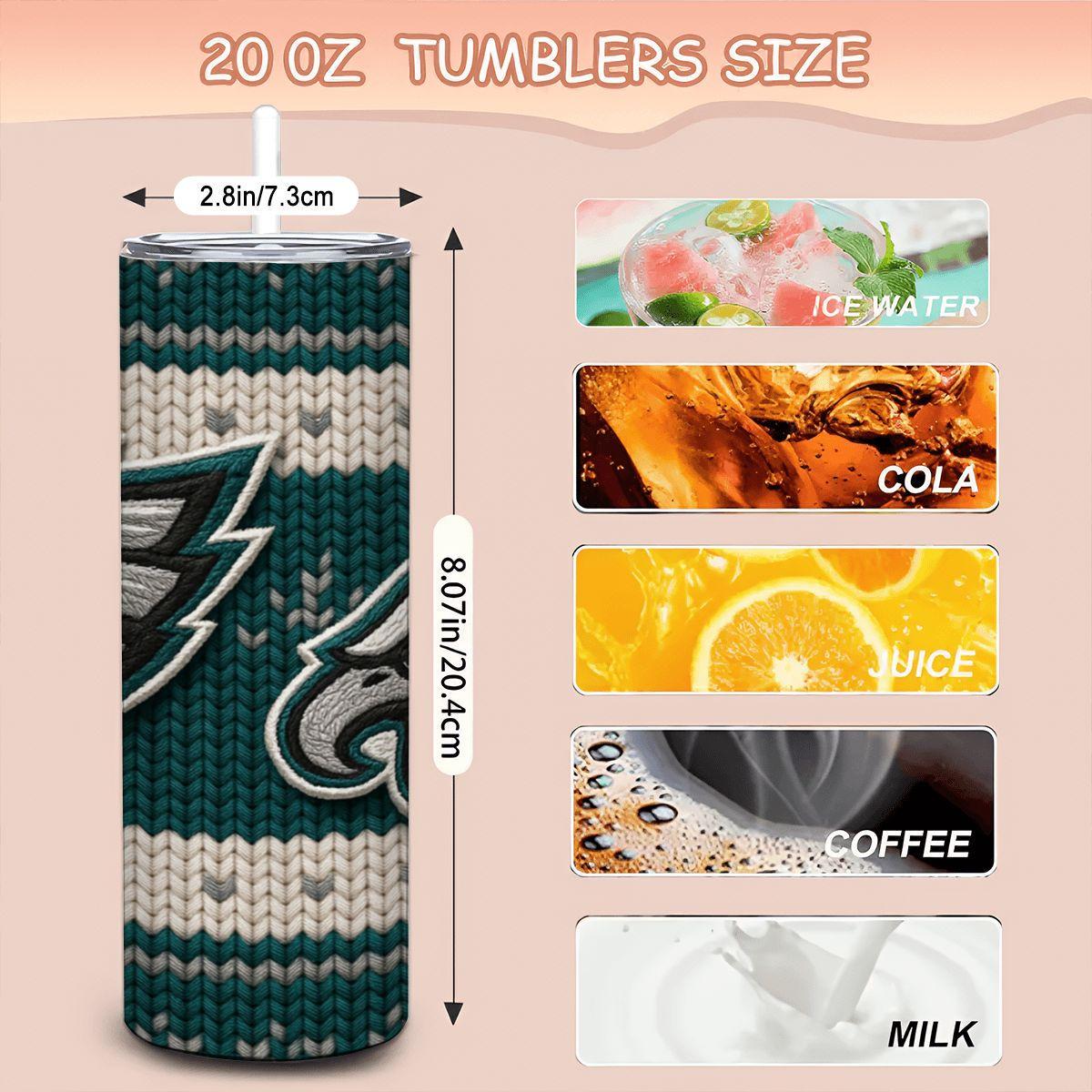 ColorFlow | Philadelphia Eagles Inspired Seamless Sweater 20oz Skinny Tumbler with Straw