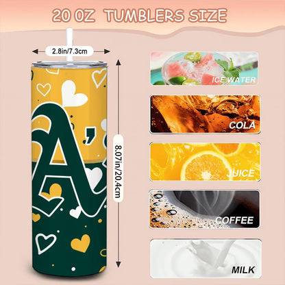 ColorFlow | Oakland Inspired Athletics Hearts Straight Tumbler 20oz Stainless Steel Drinkware Optional Personalization