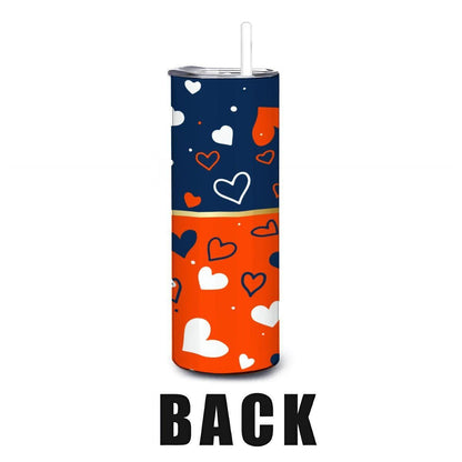 ColorFlow | Detroit Inspired Tigers Hearts Straight Tumbler 20oz Stainless Steel Drinkware Optional Personalization