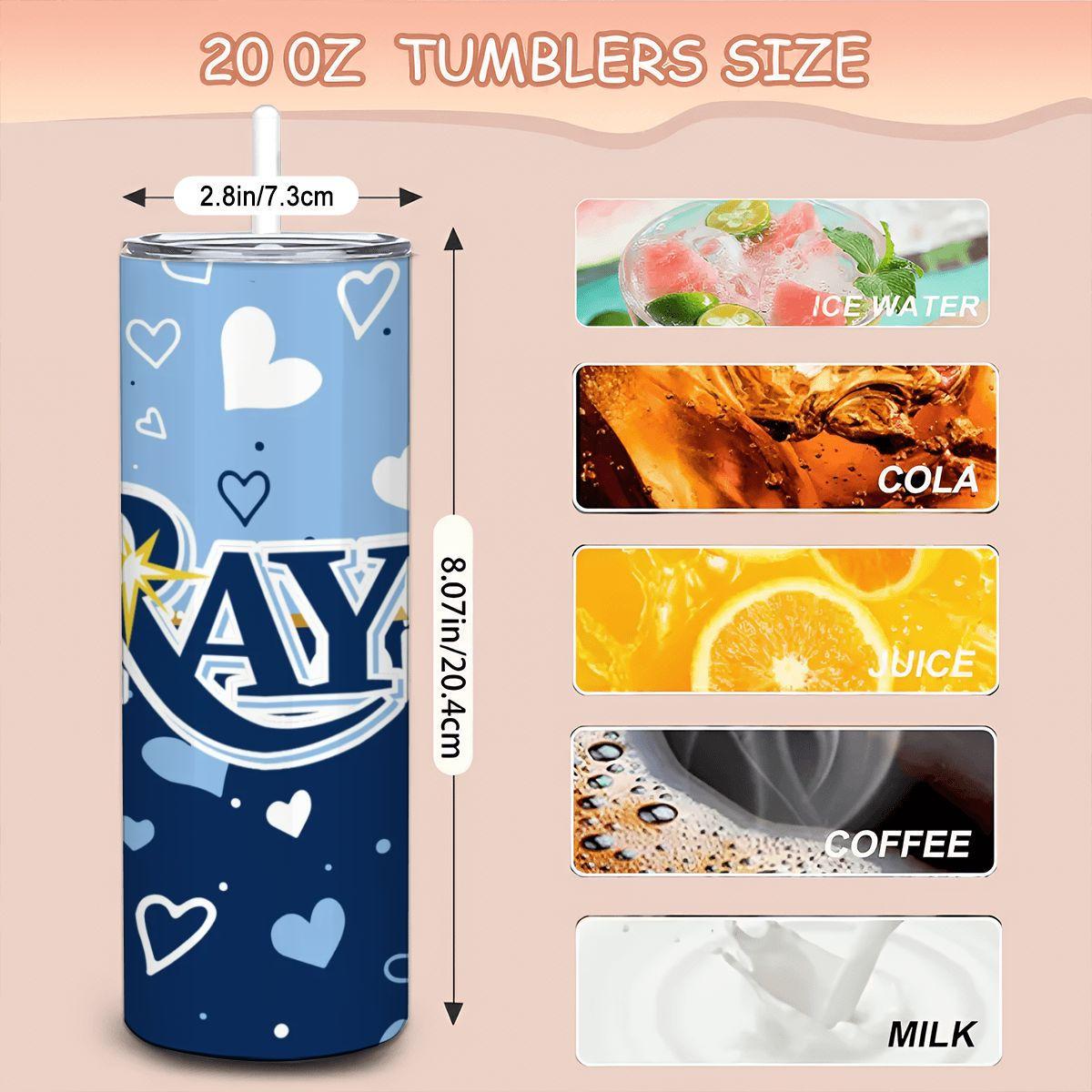 ColorFlow | Tampa Bay Inspired Rays Hearts Straight Tumbler 20oz Stainless Steel Gift Optional Personalization