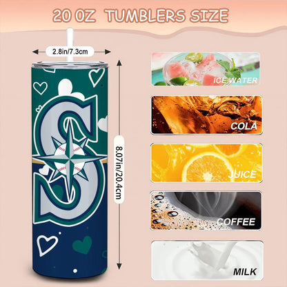 ColorFlow | Seattle Inspired Mariners Hearts Straight Tumbler 20oz Stainless Steel Gift Optional Personalization